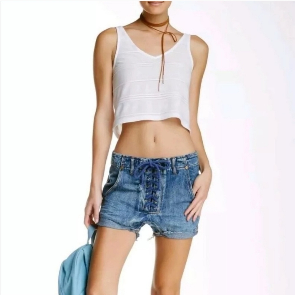 One Teaspoon Vixen Super Freaks Jean Shorts Lace Up 26 New